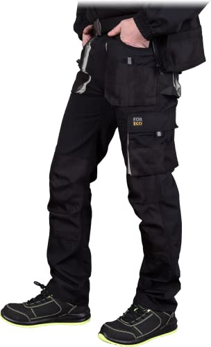 REIS FORECO-T BJS46 Pantalon de Travail pour Homme, Protecteur, Anti-coupure, Cargo, 80% Polyester 20% Coton, Noir Gris Clair, Taille 48
