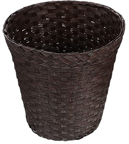 Angoily Poubelle en osier - Corbeille à papier naturelle - Petite poubelle ronde décorative pour salle de bain, chambre, bureau (26 cm, café)