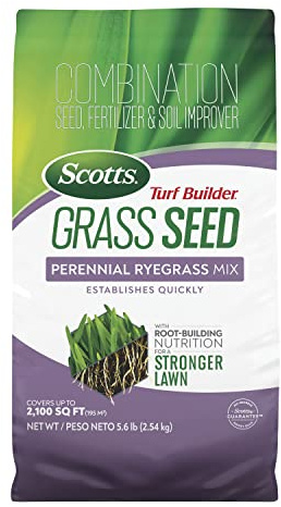 Scotts Turf Builder Grass Seed Perennial Ryegrass Mix with Fertilizer and Soil Improver, Establishes Quickly, 5.6 lbs.
