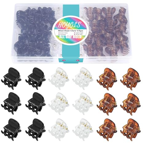 Hoyols Lot de 48 mini pinces à cheveux,petites pinces à cheveux pour femmes et filles, assortiment noir blanc marron pour cheveux fins, bouclés, moyennement épais, en plastique sans épingle (couleur)
