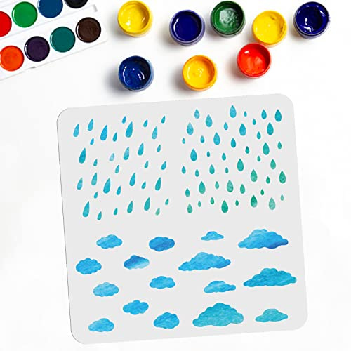 MAYJOYDIY Regentropfen-Wolkenschablone, Regentropfen, Wolken, Zeichnen, Malen, Schablonen, 30 x 30 cm, wiederverwendbar, Wetterschablone für Wanddekoration, Fenster, Papier, DIY, Kunst, Bastelprojekte