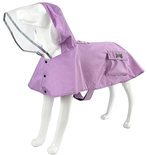 Waterproof Dog Raincoat, Adjustable Reflective Lightweight Pet Rain Clothes with Poncho Hood(Medium, Light Purple)