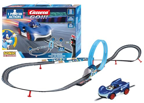 Carrera GO!!! 20068001 Challenge Sonic Racerbane-set, racerbana och licensierad slotbil, 1 spelare, för barn och vuxna, racerbana i skala 1:43 med Sonic-design