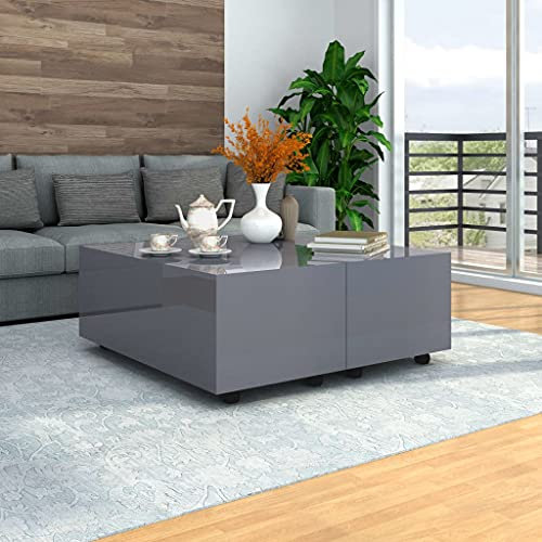 ADWOA Couchtisch Hochglanz-Grau 100x100x35 cm Designer Couchtisch Landhausstil