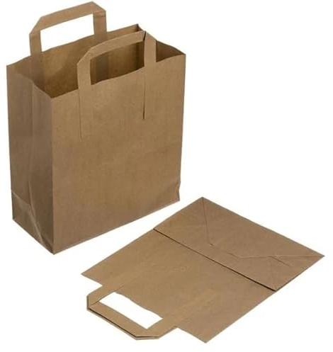 Leo 10pcs Medium Brown Paper Bag - Flat Handles- Strong and Convenient | Ideal for Food Sandwiches Lunch Grocery Bar Restaurants Takeaway Picnic Parties Gifts Jewellery (Medium (25x 22).
