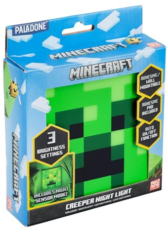 Paladone Minecraft Creeper - Luz nocturna, función de sensor nocturno, portátil, parte trasera adhesiva para colocación en pared, regalo oficial y decoración de dormitorio para fanáticos de Minecraft