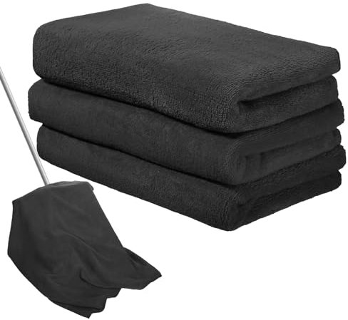 Newwiee 3 paños de limpieza de microfibra extra grandes de 30 x 20 pulgadas, lavables y reutilizables, sin rayas, sin pelusas, para limpiar el hogar, vidrio, oficina, ventana, baños (negro)