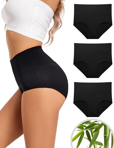 ECO PERIOD Bambus-Periodenunterwäsche für Damen, starker Blutfluss, hohe Taille, Postpartale Unterwäsche, Menstruationsunterwäsche, auslaufsichere Periodenhöschen, 3 Stück schwarz, M