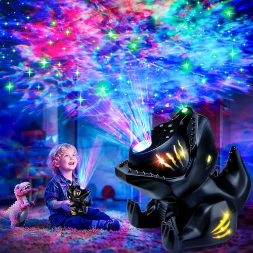 PIKOY Projecteur galaxie dinosaure, 196 éclairages + 22 bruits blancs + haut-parleur Bluetooth HiFi pour garçons, veilleuse pour chambre à coucher, jouet dinosaure cadeau