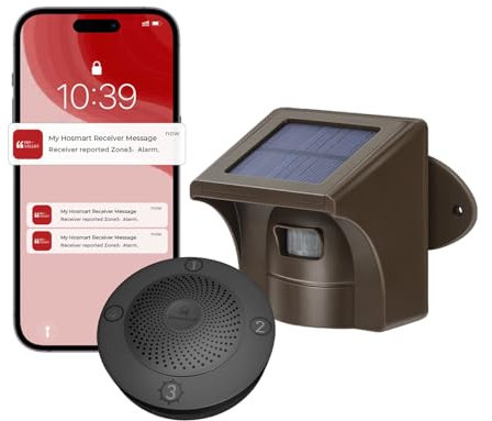 HOMEYO Pro 3 Driveway Alarm - Solar Motion Sensor & Detector with Phone App, 1/2 Mile Long Range Wireless, Outdoor Shed Alarm Weatherproof Smart Home Security System (1 receiver&1 sensor)