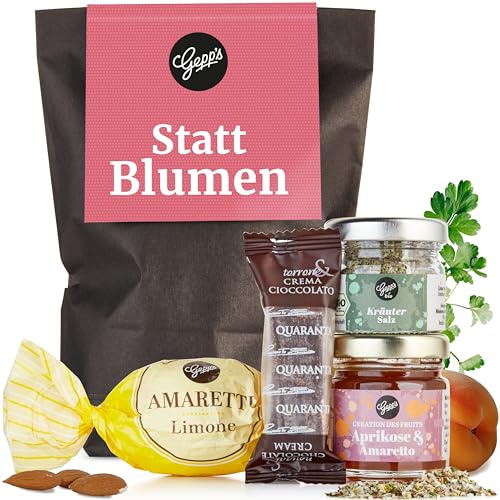 Gepp’s Feinkost Wundertüte Statt Blumen I Kleines Geschenkset | Geschenkbox als Dankeschön I Geburtstag Mitbringsel für Kollegen I Mit Kräutersalz I Konfitüre I Pralinen I Für jeden Anlass