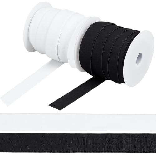 FINGERINSPIRE 18.3m Élastiques Plats Nylon Bandes de Satin Bandes D'Épaule 20mm 2 Rouleaux de Cordons Élastiques Noirs et Blancs Doux Mats pour Sous Vêtements Soutien Gorge Lingerie Couture Vêtements