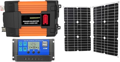XINRISHENG 220v, Kit de système Solaire 6000W 12V à 110V / 220V Onduleur Panneau Solaire Pliable 50W (avec Quatre chargeurs USB) Générateur Solaire de contrôleur de Charge Solaire 30A