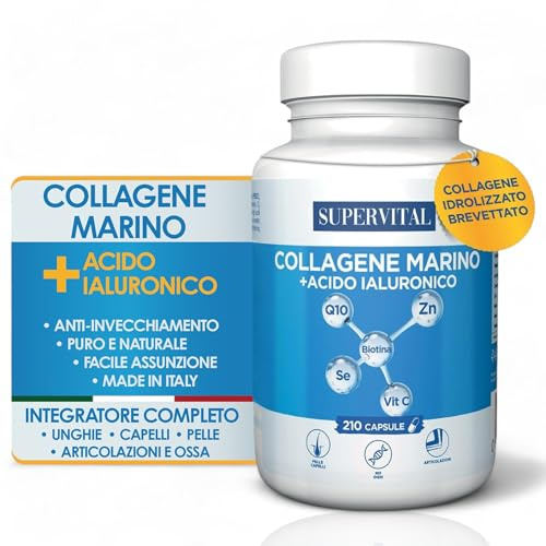 COLLAGENE MARINO CON ACIDO IALURONICO (+ DIETA BELLEZZA) 210 COMPRESSE - Collagene Marino Idrolizzato | Integratore Unghie, Pelle e Articolazioni + BIOTINA, Q10, ZINCO, VIT C | Brevettato