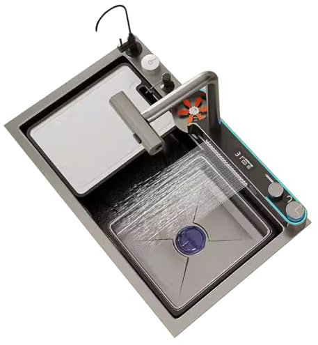304 Edelstahl Küchenspüle Set mit abnehmbarem Wasserhahn und doppeltem Wasserfall-Design, Raindance Wasserfall Spüle für den Hausgebrauch (68 x 46 x 22 cm)