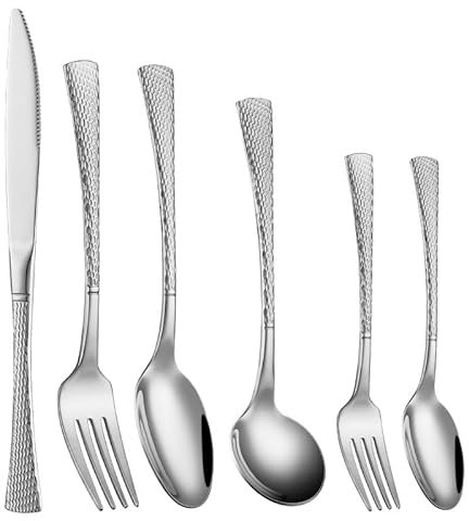 Set di posate in argento, 6/24/36/48/60/72 pezzi, stoviglie in acciaio inossidabile 304, coltello e forchetta a coda di pesce bifacciali, cucchiaio, coltello da bistecca per uso domestico e forchetta.