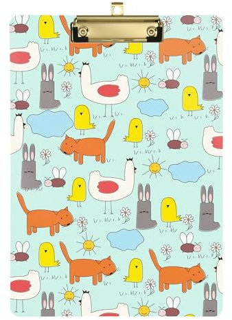 Classeur avec porte-bloc motif animaux renard et lapins format A4 31,8 x 22,9 cm – Planchette à pince à menu avec clip discret pour enregistreur d'observation, salle de classe
