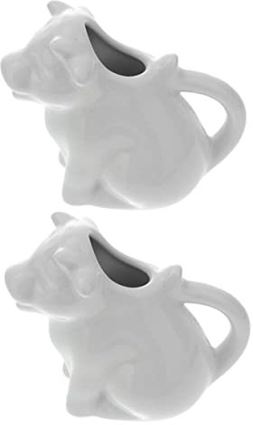 Cabilock 2piezas Jarra Pequeña De Cerámica Para Leche y Salsa Con Diseño Animal Resistente y Fácil De Limpiar Para Hogares Restaurantes y Cafeterías De Blanco