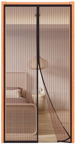 Magnetic French Door Fly Screen,Easy to Install Patio Door Insect Screen with Self-Closing Feature,Keeps Bugs Out While Allowing Fresh Air in,210x190cm,Brown