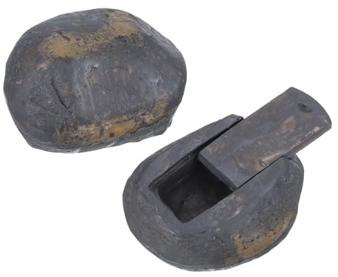 sourcing map Fake Rock Key Hider, Hide A Spare Key Outdoor Waterproof Fake Rock Hider Decoration Safe Storage Lock Box for Outside Garden Decoration, Gray