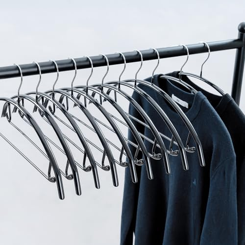 Cocomaya förpackning med 20 43 cm svarta inga axlar stötar inget märke halkfri gummibelagt kontur metall klädhängare pulloverhängare, t-shirthängare med byxhängare (svart, 20)