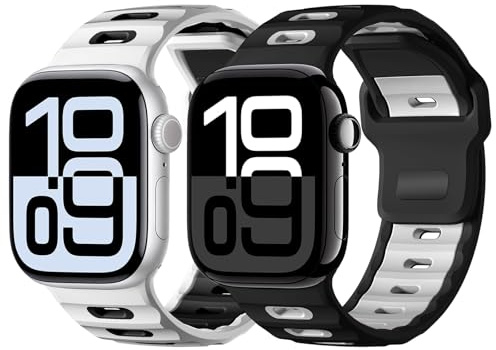 chinbersky 2 pièces Sport Bracelet Compatible avec Bracelet Apple Watch 44mm 45mm 46mm 49mm 42mm, Silicone souple Boucle Bracelet de remplacement pour iWatch Ultra Series 10/9/8/7/6/5/4/3/2/1/SE