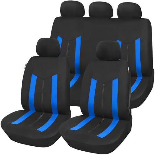 Upgrade4cars Autositzbezüge Set Universal Blau Schwarz Komplett Sitzschutz | Auto-Schonbezüge für Vordersitze & Rückbank | passend für die meisten Fahrzeuge | für Sommer & Winter