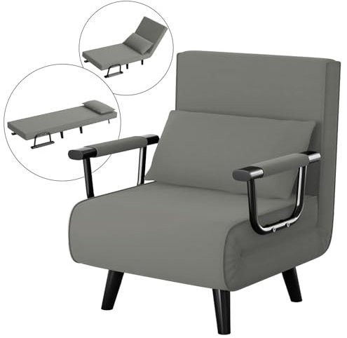 Gunuss Schlafsofa, Sofa mit schlaffunktion, 3 in 1 Klappstuhl, verstellbare Rückenlehne, abnehmbares Sitzkissen, Schlafsofa, Gästebett, Metallgestell, Leinen, Belastbarkeit 160 kg, hellgrau