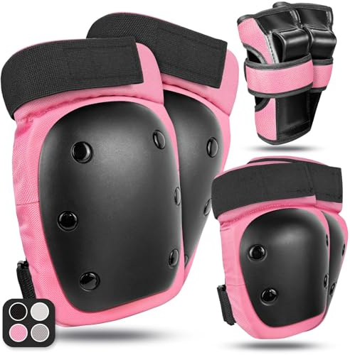 LeapBeast Skateboardskydd för vuxna och ungdomar, set med 6 armbågsskydd för skridskoåkning cykel skidåkning skotrar inline- eller rullskridskor (rosa, S)