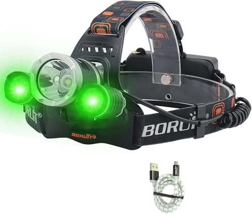 Ayvicco LED Stirnlampe - Ultrahelle 5000 Lumen, 3 Beleuchtungsmodi, Weiß & Grün, Wasserdicht, USB Wiederaufladbare Kopflampe für Imkerei, Angeln, Camping, Wandern