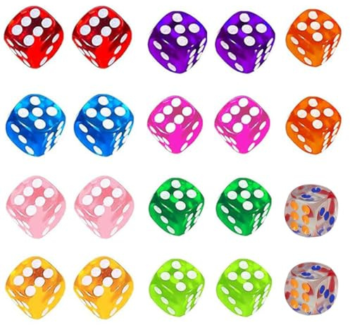 COYUN 20 Pcs dés colorés de 14 mm avec boîte en Plastique Portable, dés 6 Faces, 10 Couleurs Translucides pour Jeu de Cartes, Jeux de des, Jeux de société, Dès pour Aides Mathématiques, Coloré