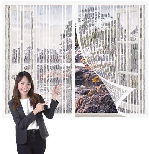 Zanzariera per Finestra Roulotte 241 x 124 cm Zanzariera Magnetica Adesivo Anti Zanzare Insetti per Porte Finestre per Cortile Camera, Bianco