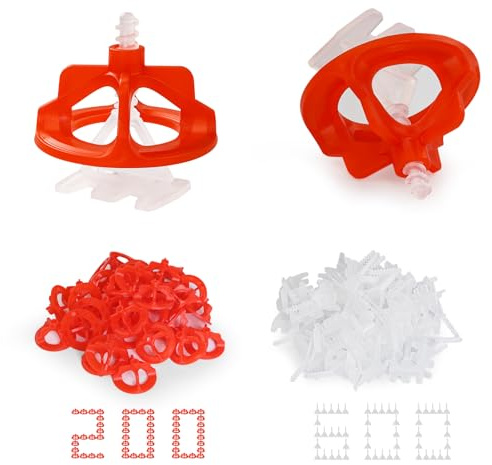 Fliesen Nivelliersystem 3mm Set, 600 Stück Gewindelaschen und 200 Stück Zughauben, Fliesen Werkzeug Fliesenverlegehilfe für professionelle Keramikfliesen und Stein DIY Installation