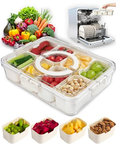 Veftsvy Snackbox mit Fächern, Snackschale mit Deckel und Griff, Spülmaschinengeeignet Snackbox, mit 8 Fächern Snackboxs für Obst, Snacks, Süßigkeiten, Picnic, Partys