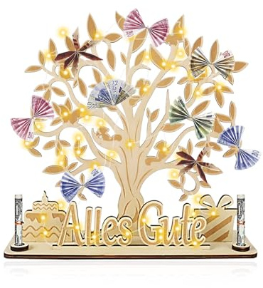 VGE Albero dei Desideri Set Regalo - Confezione Esaudisci Desideri - Regalo in Denaro Personalizzato per Compleanno, Diploma di Scuola, Christmas Gifts, Jugendweihe con Luce LED| Incl. Biglietto di