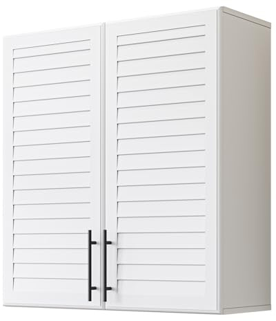 FIMELLO 29.5’’ Laundry Room Cabinets Wall Mounted, Kitchen wall Cabinet, Bathroom Wall Cabinet, Hanging Cabinet, Adjustable Shelf, Shutter Style Door, White