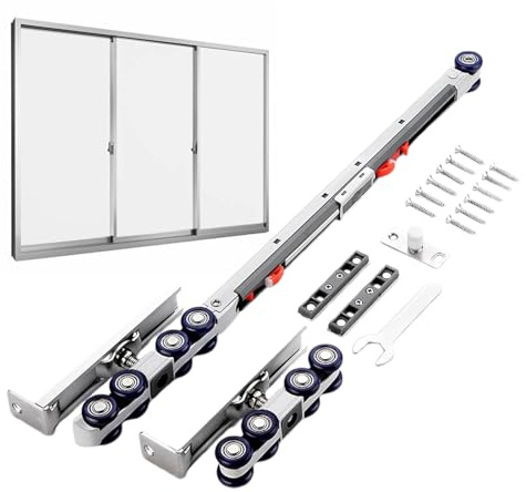 Sliding Door Track Kit - Complete Hardware System, Effortless Roller Mechanism | Steel Rails for Smooth Operations, Quick Install Railing Set for Doores, Adjustable Track for Multiple Applications