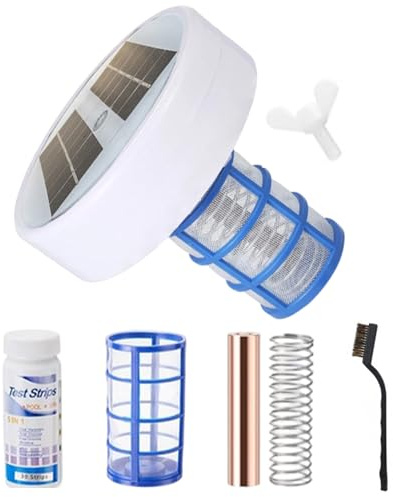 Peosaard Pool Ionizer praktisk vattenrenare utomhus solpool jonisator med ljus, borste och testpapper minskar klor upp till 35 000 Gal förhindrar molnig vattenrenare, för