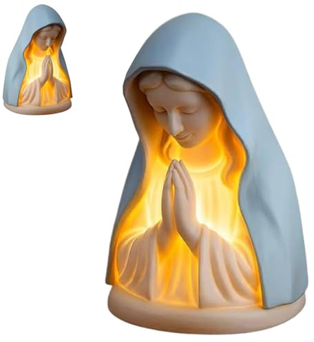 Luce notturna per preghiera della Vergine Maria, elegante lampada a statua religiosa, lampada da tavolo devozionale a LED, luci notturne morbide per la protezione degli occhi, decorazione cristiana