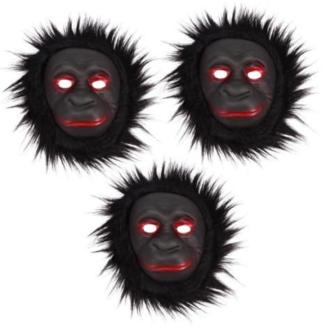 TOBBOMEY 3 Maschere Scimmia Scimpanzé Peluche Maschere Divertenti Halloween Unisex Design Testa Decorativa per