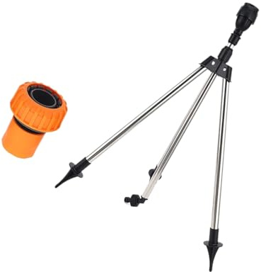 Aspersor de jardín giratorio de 360 grados en base de trípode ajustable, adaptador de manguera de 1 pulgada para patios, invernaderos, riego de parterres, riego de trípode de conexión rápida
