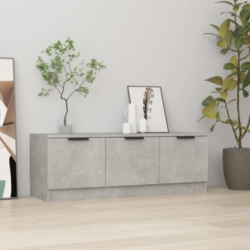HETFTJN TV-Schrank Lowboard Betongrau 102x35x36,5 cm aus robustem Holzwerkstoff, drehbar montierbare Tür, modernes Sideboard für Wohnzimmer & Schlafzimmer