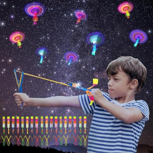 18 PCS Helicóptero Vuelo Juguete, LED Tiradores De Helicóptero, Tiradores y Lanzador de Cohetes, Juguete Volador Luminoso, Juguetes Voladores para Juegos Aire Libre como Regalos Cumpleaños para Niño