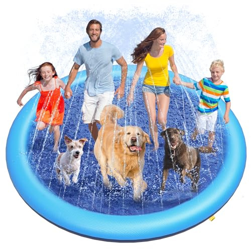 Peteast Splash Pad for Dogs, 119 Anti-Slip Dog Pool Dog Splash Pad Sprinkler Pool,Thicken Doggie Pool Summer Outdoor Water Toys Backyard Fountain Play Mat