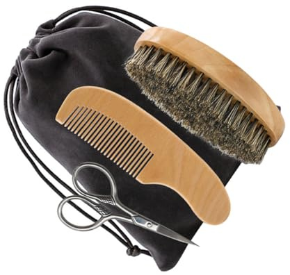 MAGICLULU Kit Soins Barbe pour Homme Ensemble de Rasage et Ciseaux à Barbe, Peigne Sculptant, Tissu en Paquet de Rangement Noir, 1 Set