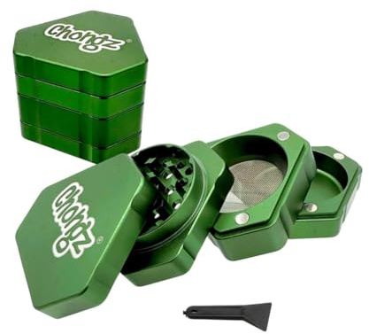 Chongz Trifecta 44mm Herb Grinder - 4 Part Aluminium Metal Grinder with Diamond Teeth, Magnetic Lid & Material Catcher - Portable Travel Grinder (Green)