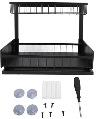Organizzatore sotto lavello, organizzatore a doppio strato rimovibile in metallo per armadietti, mensola per lavello estraibile con design a forma di L per la conservazione in cuci