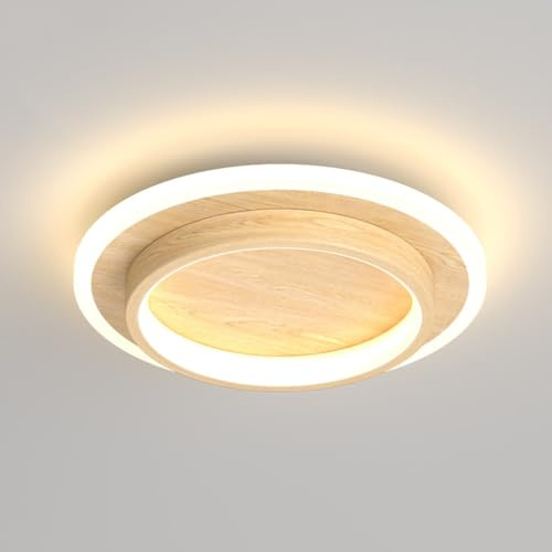 Lámpara de techo LED empotrable moderna con acabado de madera, redonda de 9,4 pulgadas, color nogal natural, 3 colores intercambiables, ideal para pasillos, recibidores, dormitorios, armarios, oficina