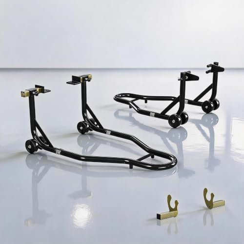 GarveeLife Motorrad Montageständer Set U-Type + L-Type mit Laufrollen | Höhenverstellbar, bis 408 kg belastbar, als Hinterradheber geeignet für Wartung und Montage von Motorrädern