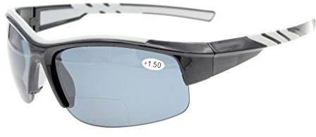 Eyekepper TR90 Unzerbrechliche Sport Bifocal Halbe Rimless Sonnenbrille Baseball Running Angeln Golf Softball Wandern Schwarzes Frame Graues Linse +2.5